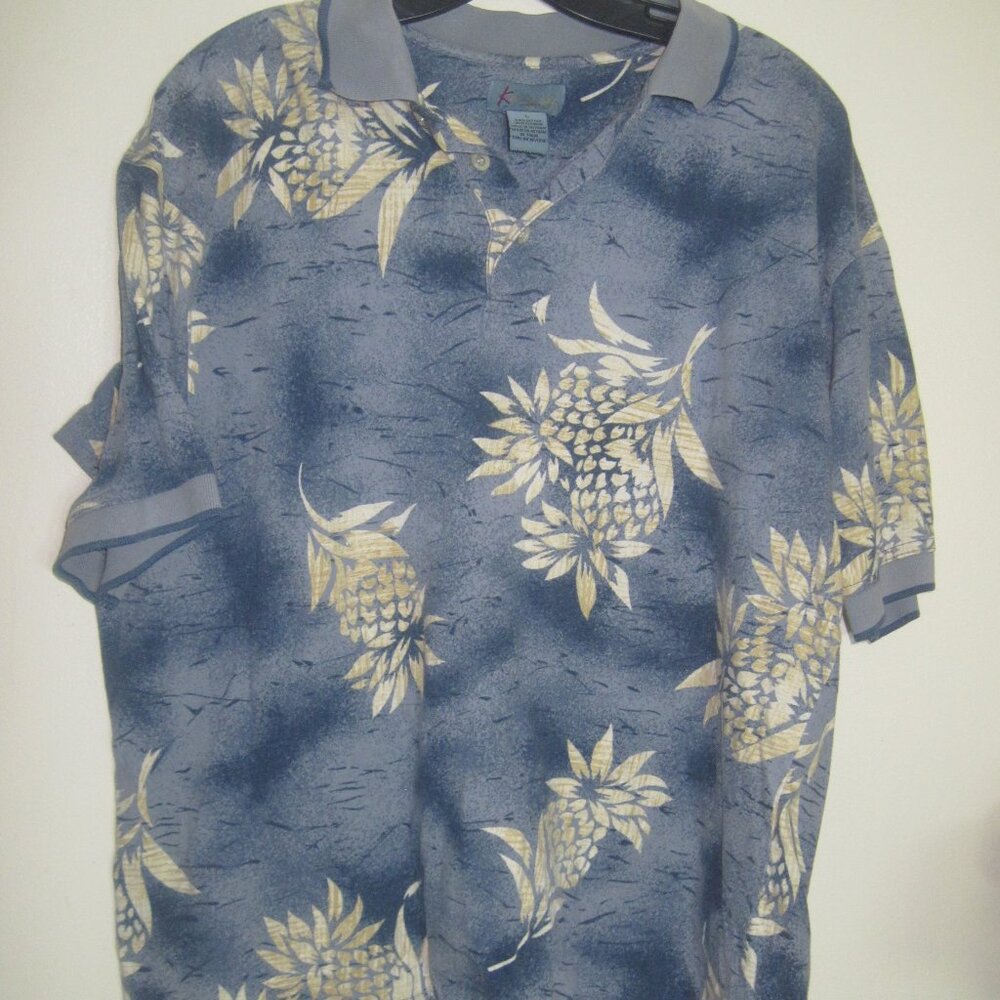 KAYLUA BAY Men's Size L 1/4 Button Pullover Shirt Hawaiian Floral Print Cotton